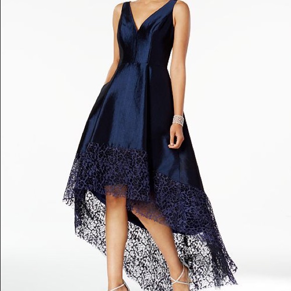 Sapphire blue lace and satin look high low - Picture 2 of 12